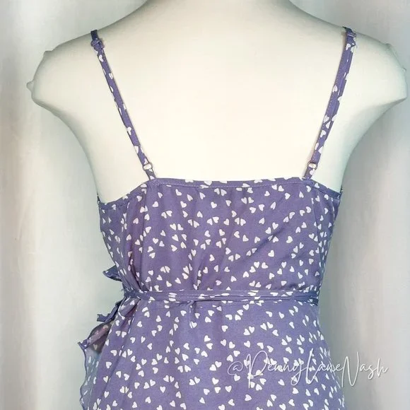 SHEIN Ruffle Trim Allover Heart Knot Side Wrap Cami Dress Purple - Picture 10 of 12